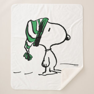 Peanuts Snoopy Green Snow Cap Sherpa Blanket