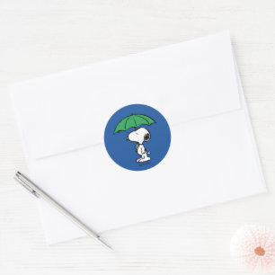 Peanuts   Snoopy Green Umbrella Classic Round Sticker