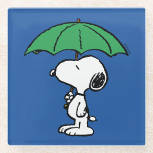 Peanuts Snoopy Green Umbrella Glass Coaster