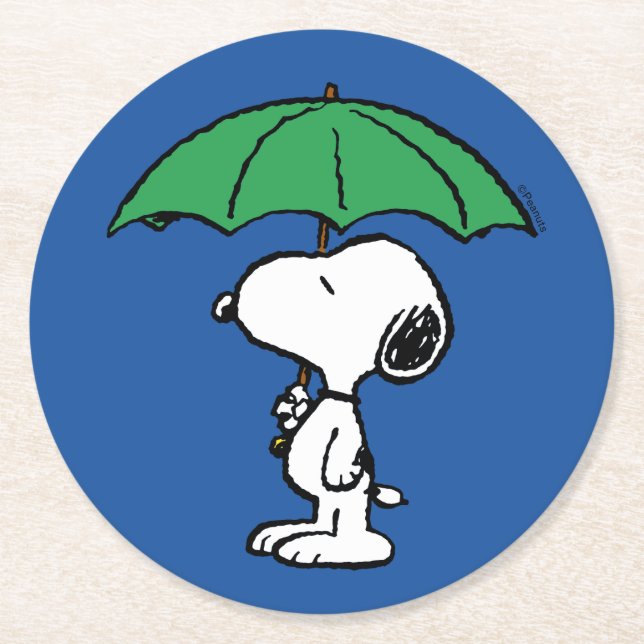 Peanuts | Snoopy Green Umbrella Round Paper Coaster (Front)