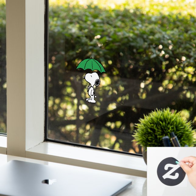 Peanuts | Snoopy Green Umbrella Window Cling | Zazzle