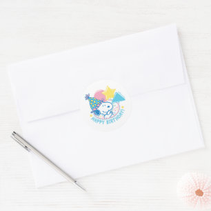 PEANUTS Snoopy Happy Birthday Balloons Classic Round Sticker