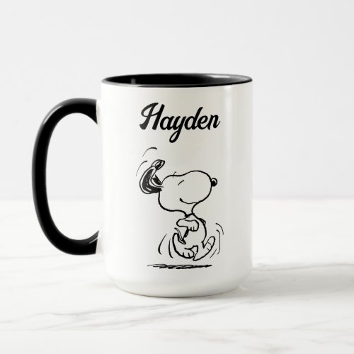 Peanuts  Snoopy Happy Dance  Add Your Name Mug