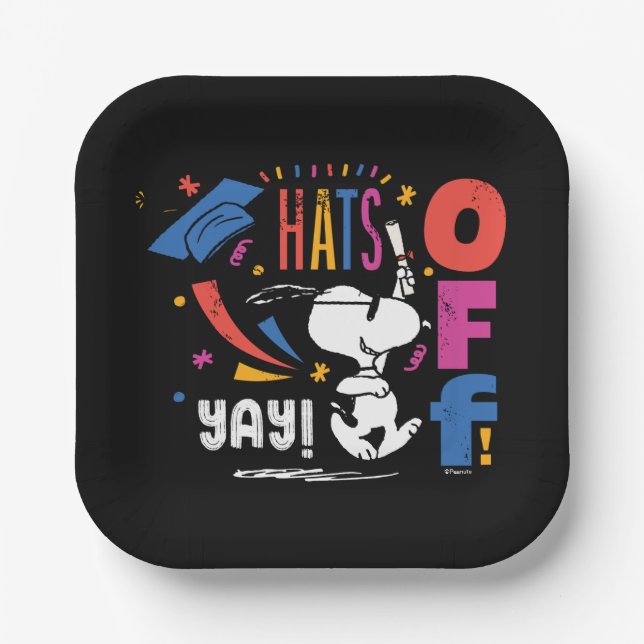 Peanuts Snoopy Hats Off To You Graduation Congrats Paper Plates (Front)