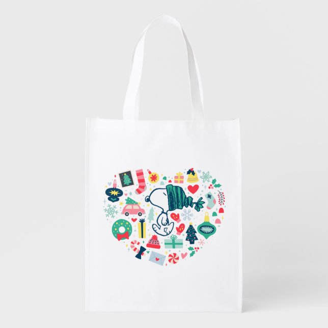 Peanuts | Snoopy Holiday Happiness Heart Grocery Bag (Front)
