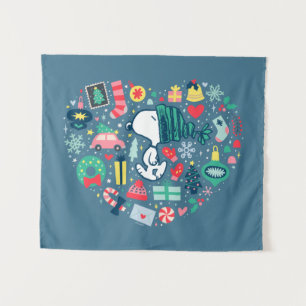 Peanuts Snoopy Holiday Happiness Heart Tapestry