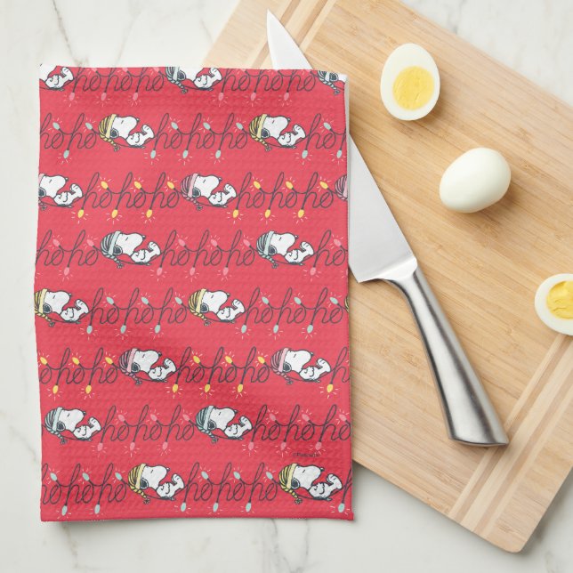 Peanuts | Snoopy Holiday Ho Ho Ho Holiday Pattern Kitchen Towel (Quarter Fold)