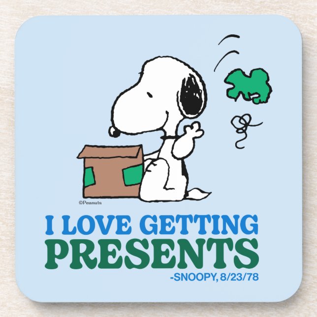 Peanuts | Snoopy I Love Getting Presents Beverage Coaster (Front)
