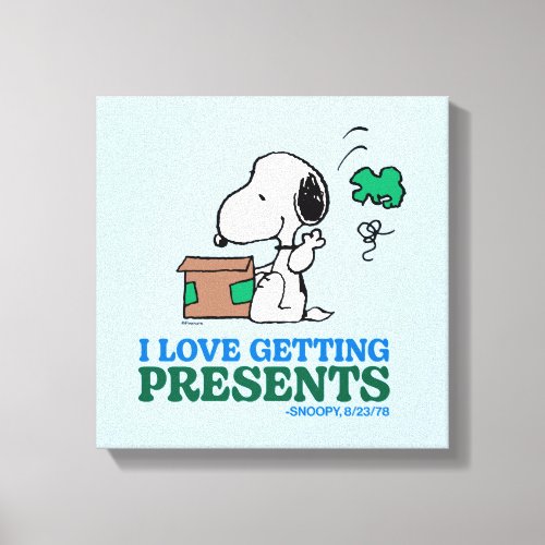 Peanuts  Snoopy I Love Getting Presents Canvas Print