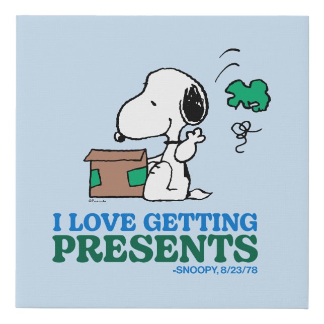 Peanuts | Snoopy I Love Getting Presents Faux Canvas Print (Front)
