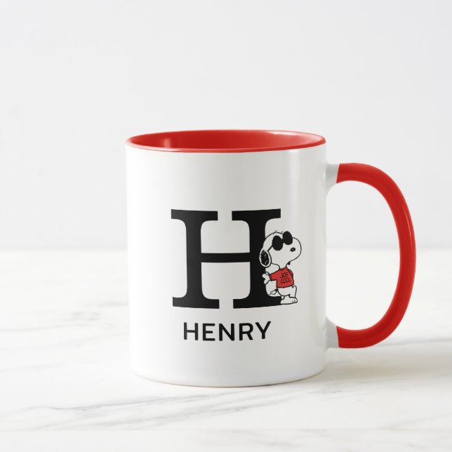 Peanuts | Snoopy "Joe Cool" | Name & Monogram H Mug (Right)