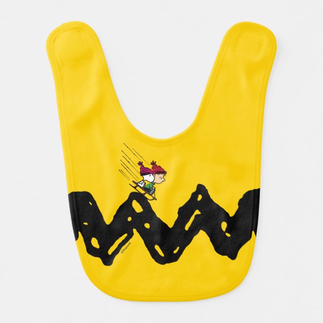 Peanuts | Snoopy & Linus Sled Ride Baby Bib (Front)