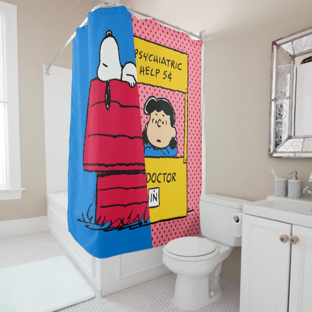 Peanuts | Snoopy & Lucy Half & Half Shower Curtain (In Situ)