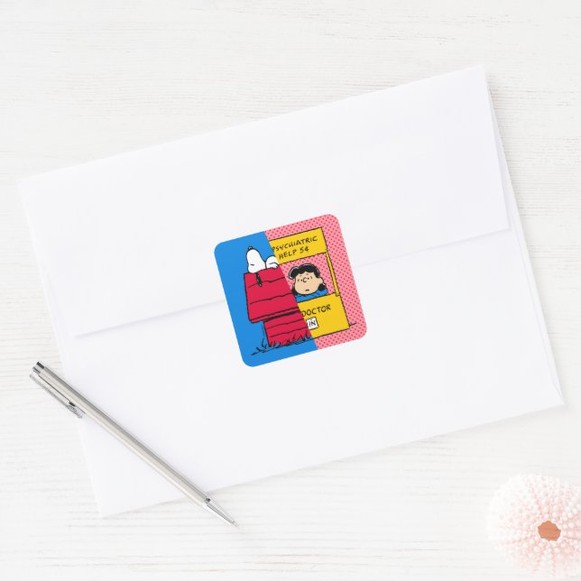 Peanuts | Snoopy & Lucy Half & Half Square Sticker (Envelope)