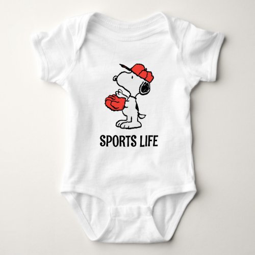 Peanuts  Snoopy Making the Catch Baby Bodysuit