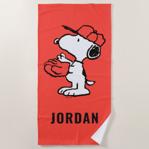 Peanuts Snoopy Making the Catch Beach Towel
