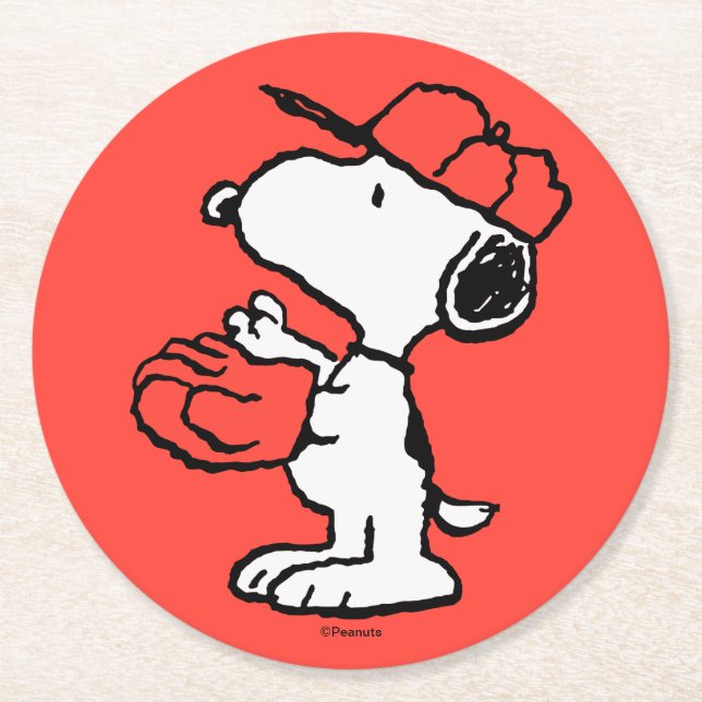 Peanuts | Snoopy Making the Catch Round Paper Coaster (Front)