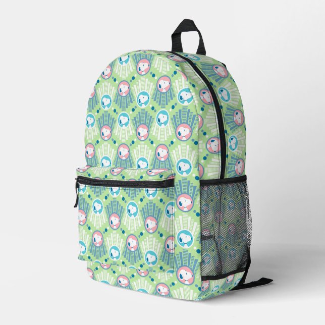 Peanuts | Snoopy Mint Green Deco Dreams Pattern Printed Backpack (Back Corner Right)