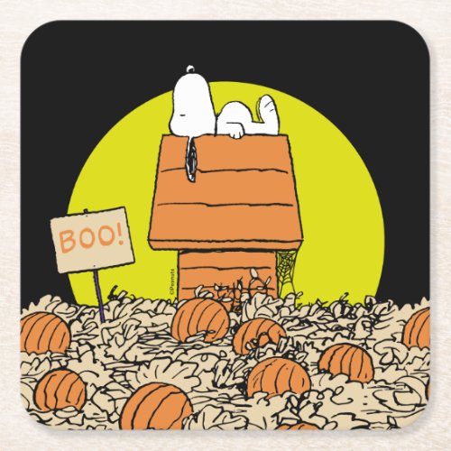 Peanuts  Snoopy Napping in the Pumpkin Patch Square Paper Coaster