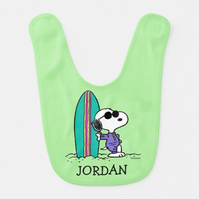 Peanuts | Snoopy Ocean High Tide | Add Your Name Baby Bib (Front)