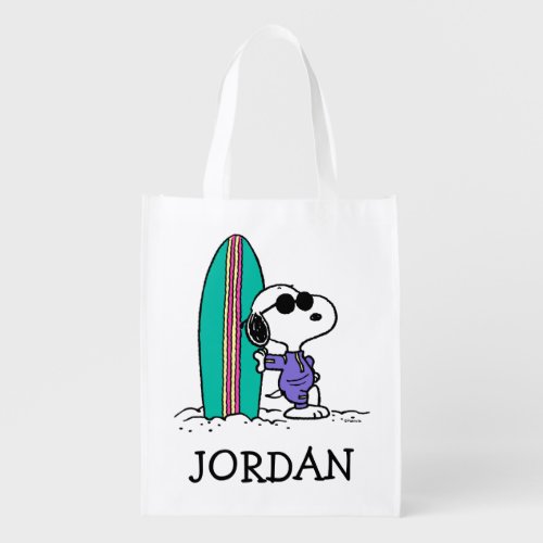 Peanuts  Snoopy Ocean High Tide  Add Your Name Grocery Bag