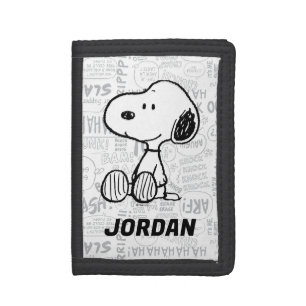 PEANUTS Snoopy on Black White Add Your Name Trifold Wallet