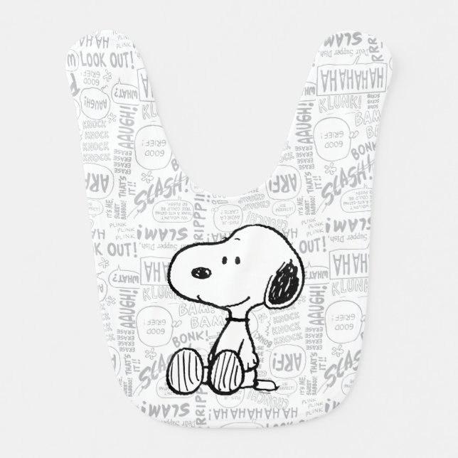 PEANUTS | Snoopy on Black White Comics Baby Bib (Front)