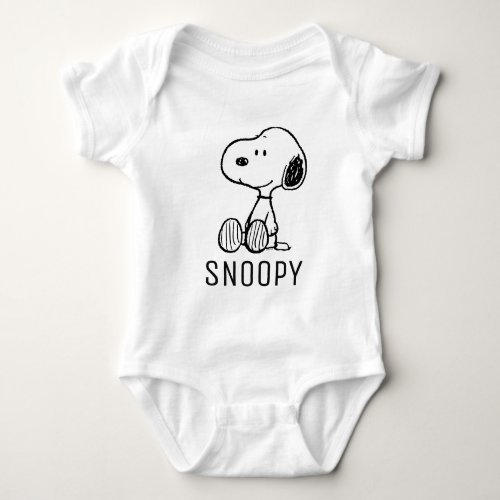 PEANUTS  Snoopy on Black White Comics Baby Bodysuit