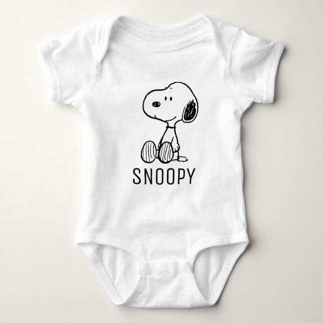 PEANUTS | Snoopy on Black White Comics Baby Bodysuit (Front)