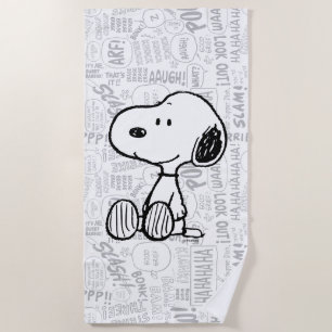 PEANUTS Snoopy on Black White Comics Beach Towel