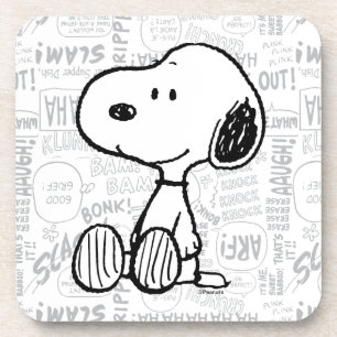 PEANUTS Snoopy on Black White Comics Beverage Coaster
