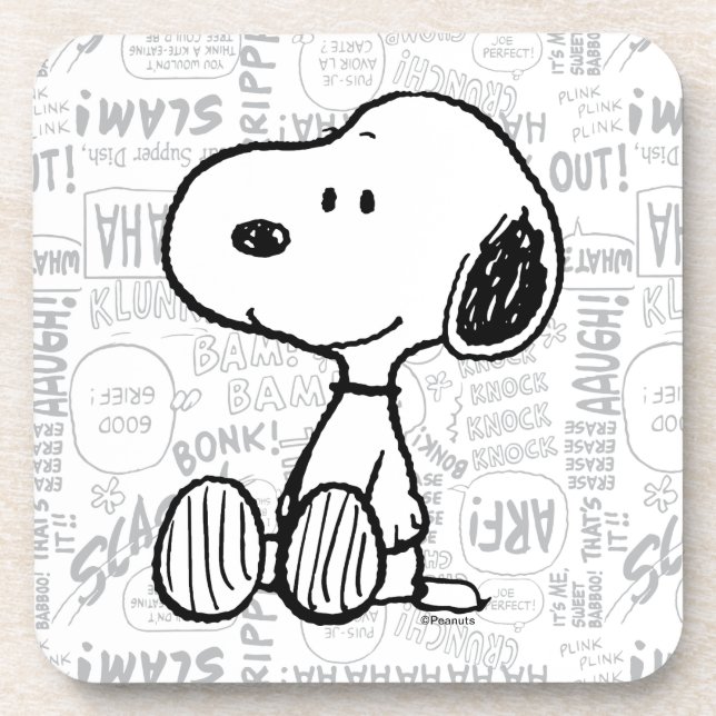 PEANUTS | Snoopy on Black White Comics Beverage Coaster (Front)