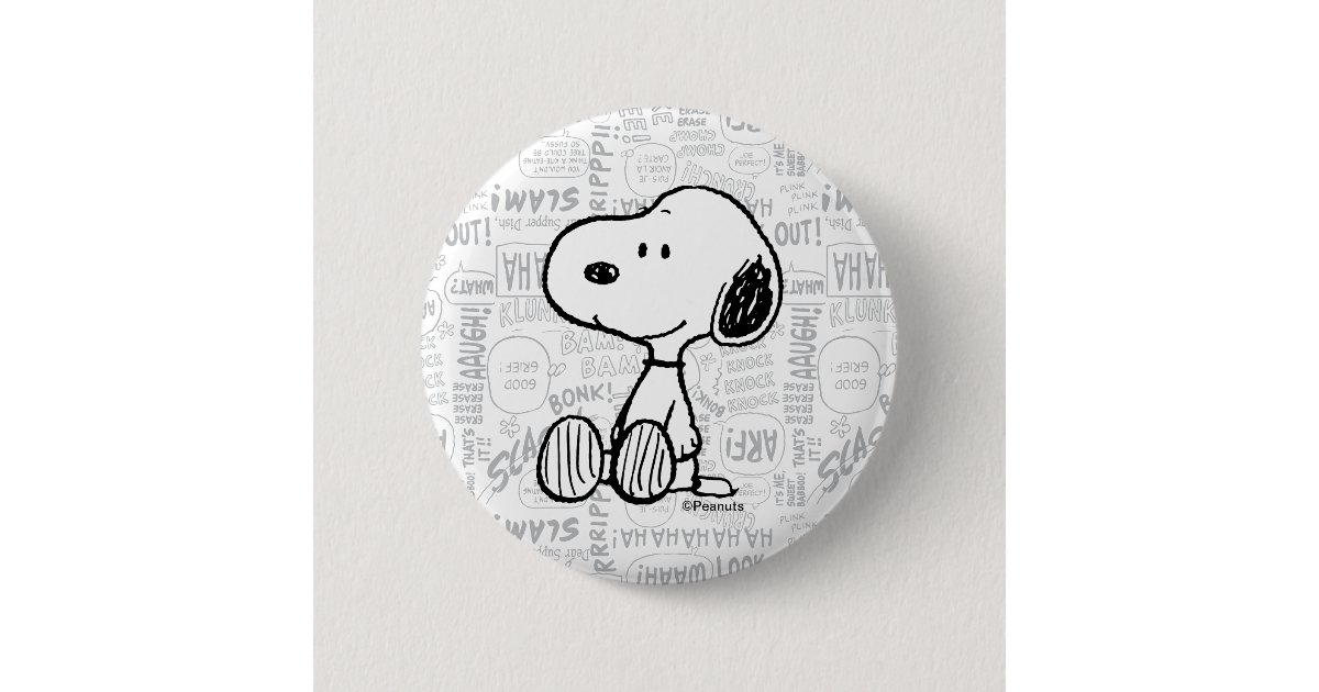 PEANUTS | Snoopy on Black White Comics Button | Zazzle