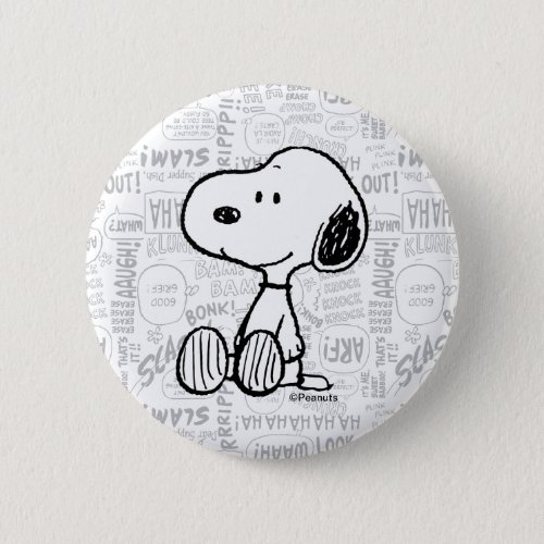 PEANUTS  Snoopy on Black White Comics Button