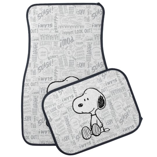 PEANUTS | Snoopy on Black White Comics Car Floor Mat | Zazzle.com