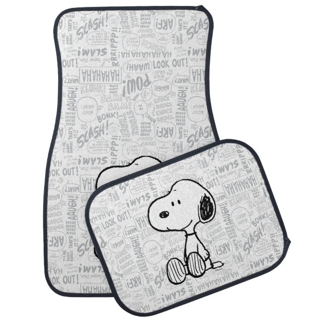 PEANUTS | Snoopy on Black White Comics Car Floor Mat (Set)