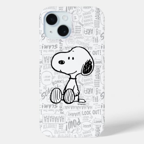 PEANUTS  Snoopy on Black White Comics iPhone 15 Case