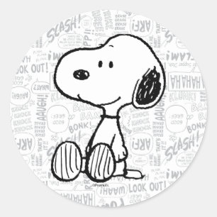 PEANUTS   Snoopy on Black White Comics Classic Round Sticker