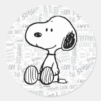 PEANUTS | Snoopy on Black White Comics Classic Round Sticker