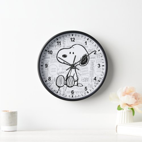 PEANUTS  Snoopy on Black White Comics Clock