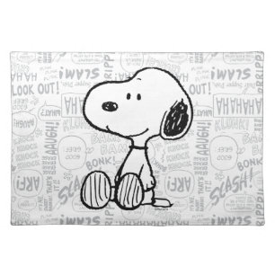 PEANUTS   Snoopy on Black White Comics Cloth Placemat