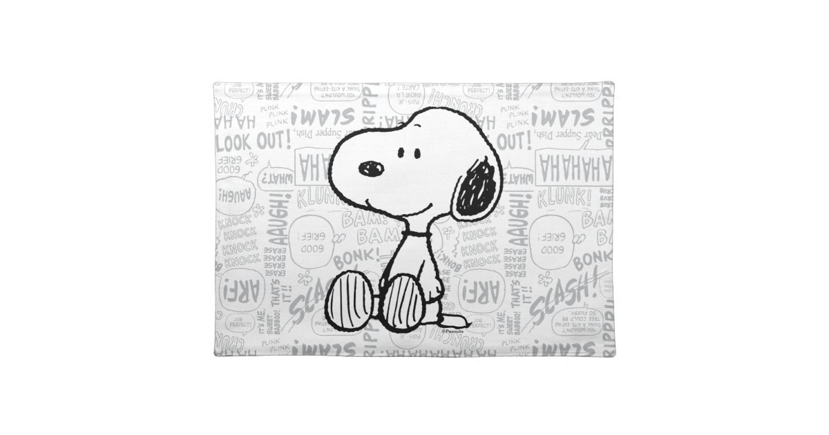 PEANUTS | Snoopy on Black White Comics Cloth Placemat | Zazzle