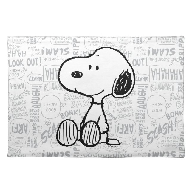 PEANUTS | Snoopy on Black White Comics Cloth Placemat (Front)