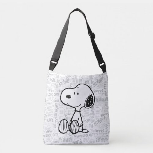 PEANUTS  Snoopy on Black White Comics Crossbody Bag