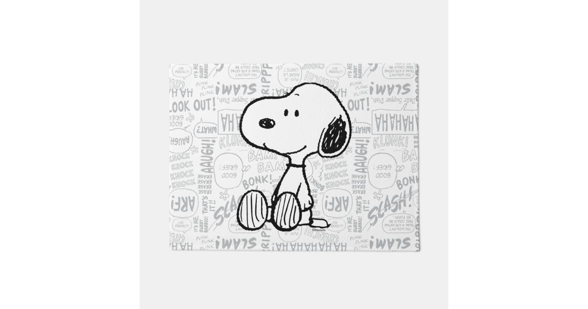 PEANUTS | Snoopy on Black White Comics Doormat | Zazzle