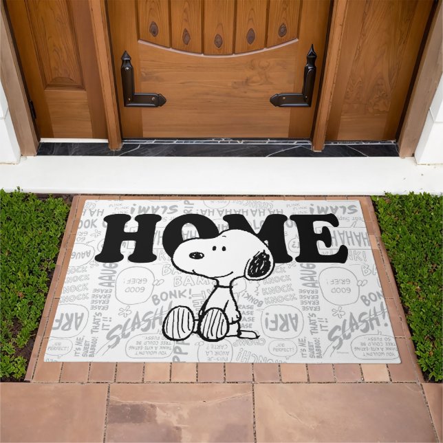 PEANUTS | Snoopy on Black White Comics Doormat (Outdoor)