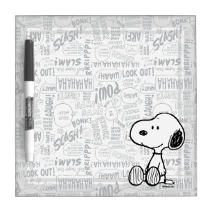 PEANUTS Snoopy on Black White Comics Dry Erase Board