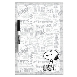 PEANUTS Snoopy on Black White Comics Dry Erase Board