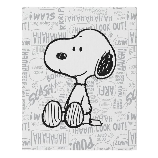 PEANUTS | Snoopy on Black White Comics Faux Canvas Print (Front)