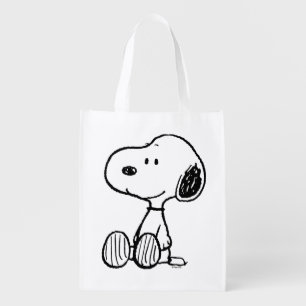 PEANUTS Snoopy on Black White Comics Grocery Bag